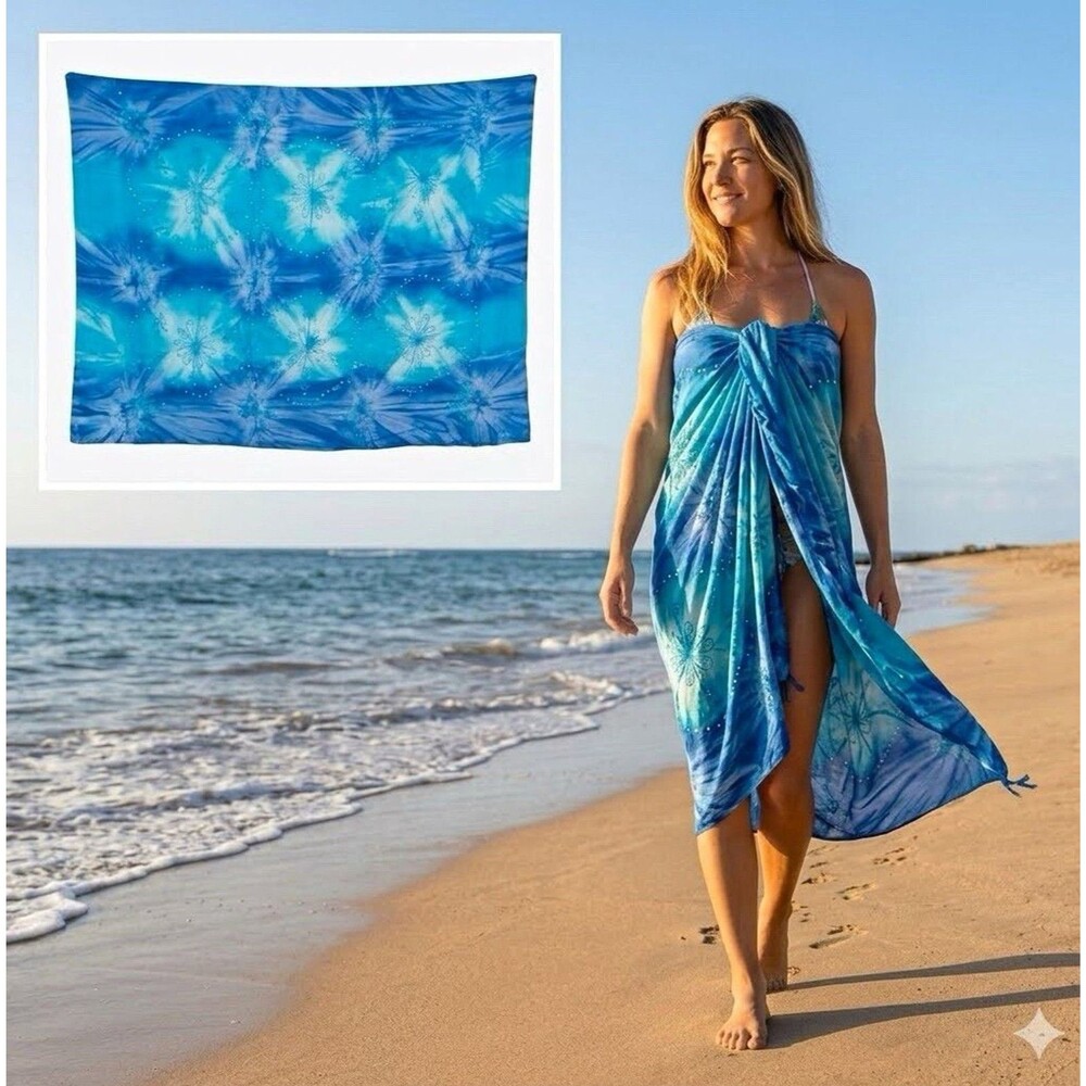 Embroidered Tie Dye Sarong Sequins Scarf Wrap Cruise Beach